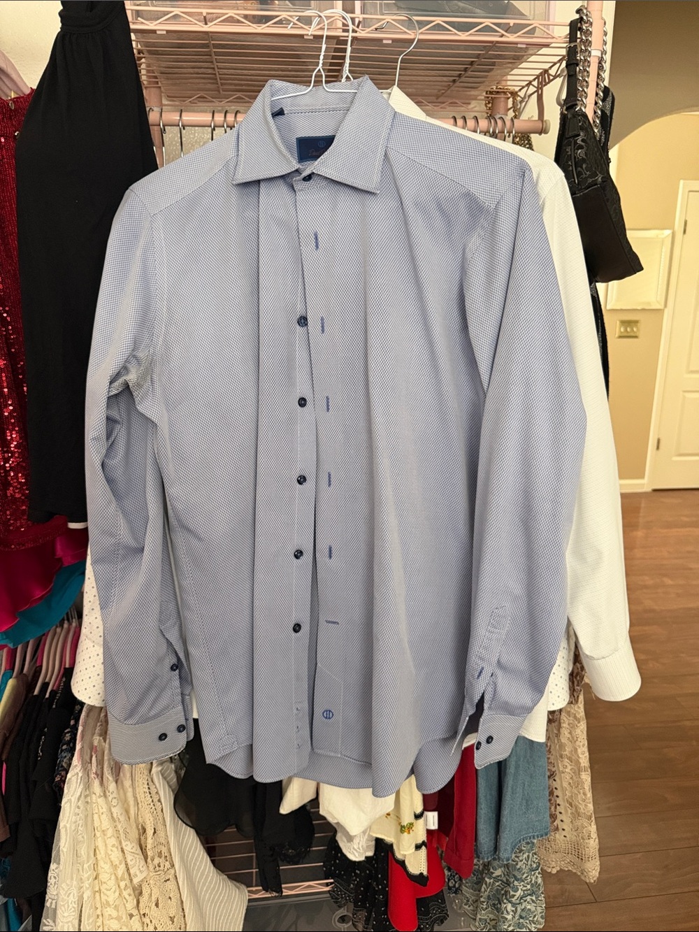 David Donahue Light Blue Micro-Pattern Dress Shirt